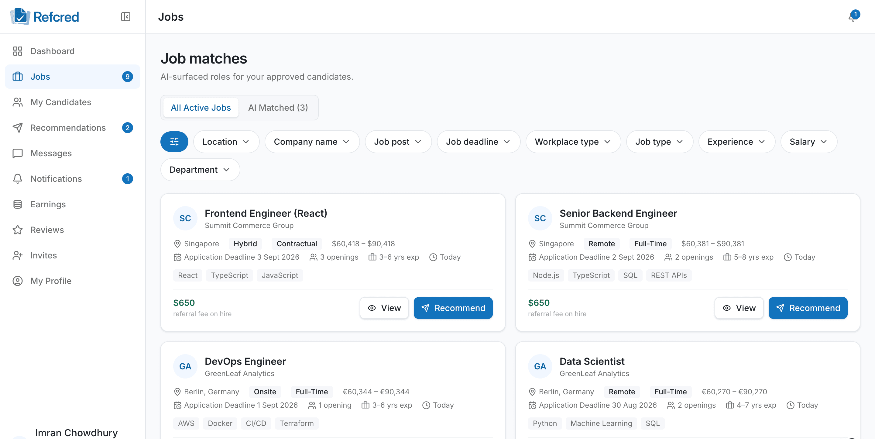 RefCred dashboard preview